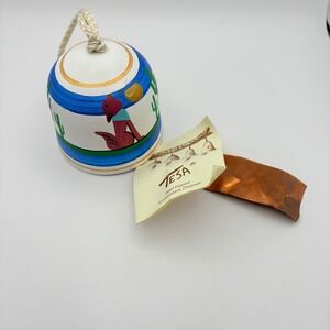 TESA Ornament Wind Bell White Blue Coyote Cactus Hand Painted Southwestern